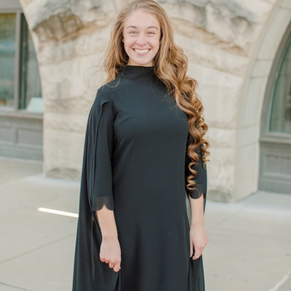 Black Scalloped Cape Dress